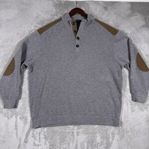 Cremieux Pullover Sweater Mens 2XL Gray Sweater 1/4‎ Zip Elbow Patches